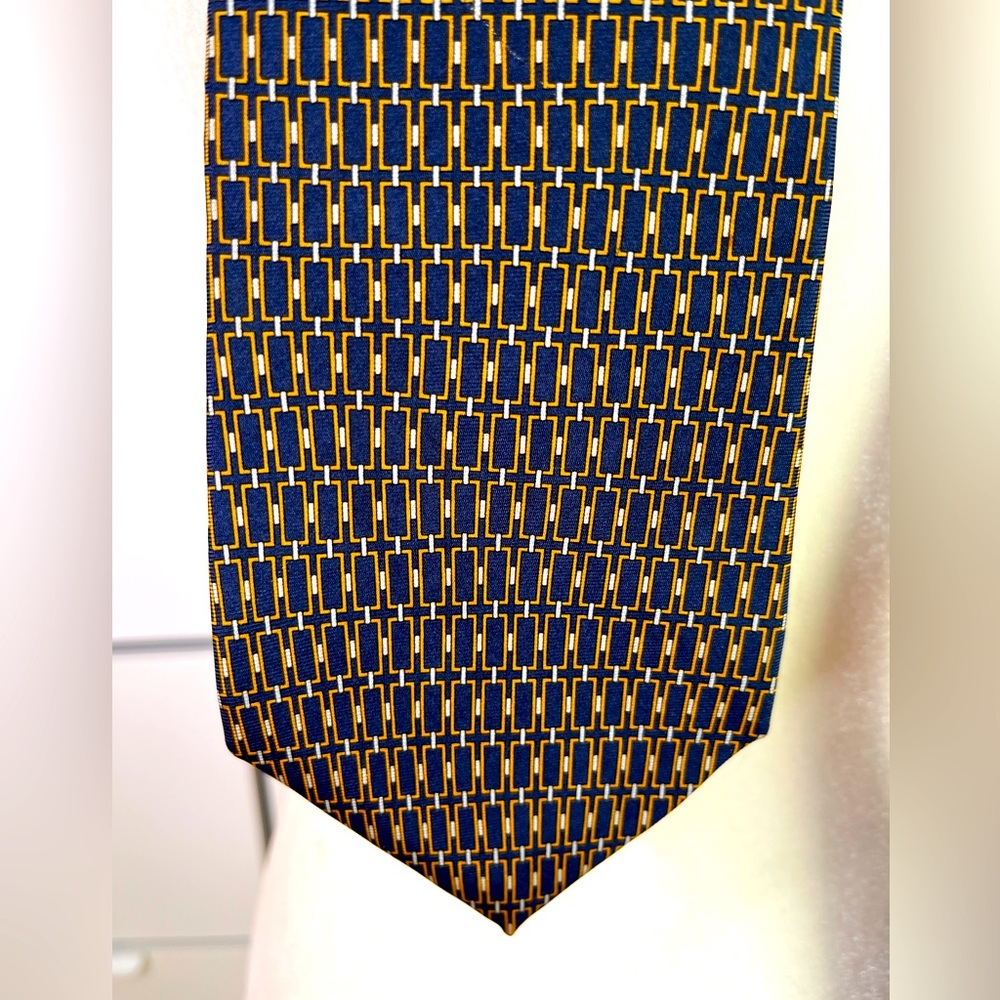 Bert Pulitzer Men's Silk Tie Blue & Tan Woven Pattern